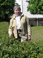 Pastoraadi heki pügamine ja muru niitmine tuleb Sirje käes hästi välja. Selle kauni heki rajasid siia 14 aastat tagasi tollane Keila linnapea Leino Mägi ja tema abikaasa Õnne tänutäheks leerikooli lõpetamise eest. Foto: Tiiu Pikkur