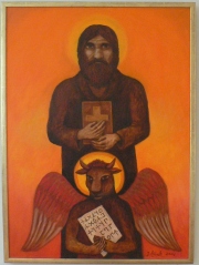 Evangelist Luukas. 2004, õli. Jüri Arraku maal on 26. oktoobrini üleval grupinäitusel «Korduskohtumine» Tartu Kunstimajas. Foto: Hannes Heinsar