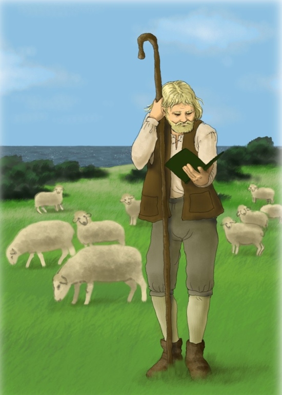 Pärast pöördumist 1718. aastal kasutas lambakarjus Henning iga vaba hetke, et lugeda pühi kirju. Pia Parise illustratsioon