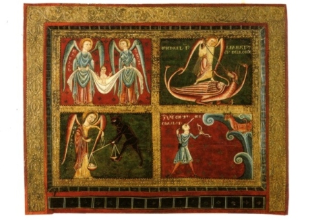 Katalaani kunstnikud on kujutanud peaingel Miikaeli, Raafaeli ja Gaabrieli. 13. sajandi tööd. Miikael võitleb lohega, kaalub hingi ja saadab sõnumi pullitapjale mehele; Raafael ja Gaabriel kannavad inimese hinge. Katalaani kunstnikud on kujutanud peaingel Miikaeli, Raafaeli ja Gaabrieli. 13. sajandi tööd. Miikael võitleb lohega, kaalub hingi ja saadab sõnumi pullitapjale mehele; Raafael ja Gaabriel kannavad inimese hinge.