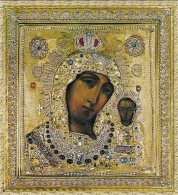 Üks imettegevaist ikoonidest: Kaasani   jumalaema ikoon, mis asub Peterburis Kaasani katedraalis.  Repro